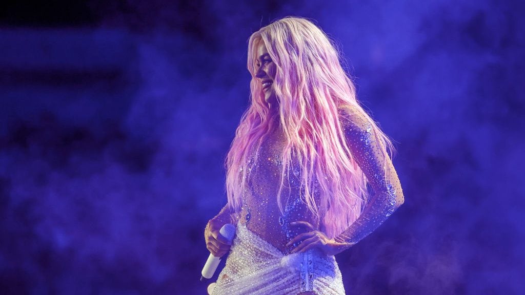 Karol G performs during the first show of her Mañana Será Bonito tour at Allegiant Stadium. Ethan Miller/Getty Images.
