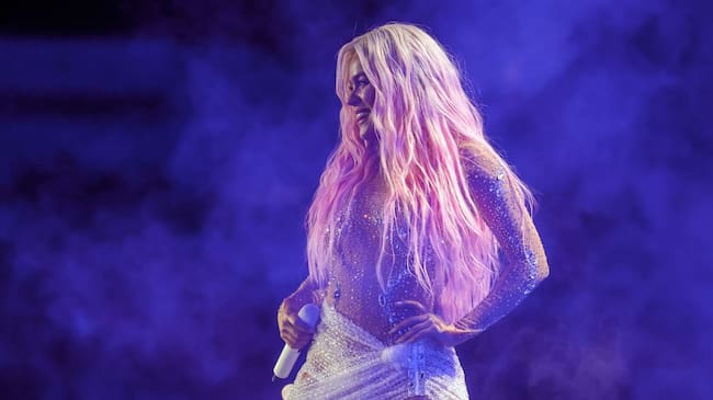 Karol G performs during the first show of her Mañana Será Bonito tour at Allegiant Stadium. Ethan Miller/Getty Images.