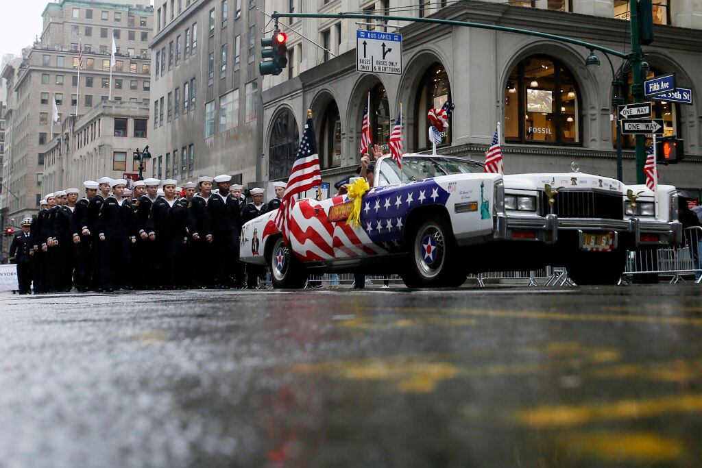 Participants march in the 103rd annual Veterans Day Parade on November 11, 2022 in New York City. Despite the messy weather, thousands of people lined Fifth Avenue to watch the New York City’s Veterans Day Parade, the nation’s largest commemoration of service. Leonardo Munoz/VIEWpress