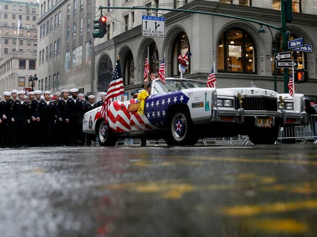 Participants march in the 103rd annual Veterans Day Parade on November 11, 2022 in New York City. Despite the messy weather, thousands of people lined Fifth Avenue to watch the New York City’s Veterans Day Parade, the nation’s largest commemoration of service. Leonardo Munoz/VIEWpress