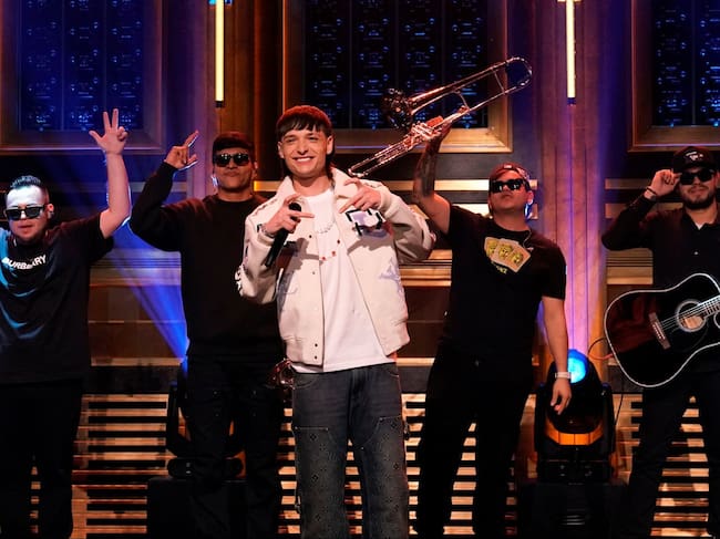 Peso Pluma in The Tonight Show with Jimmy Fallon Rosalind O'Connor / NBC via Getty ImageS