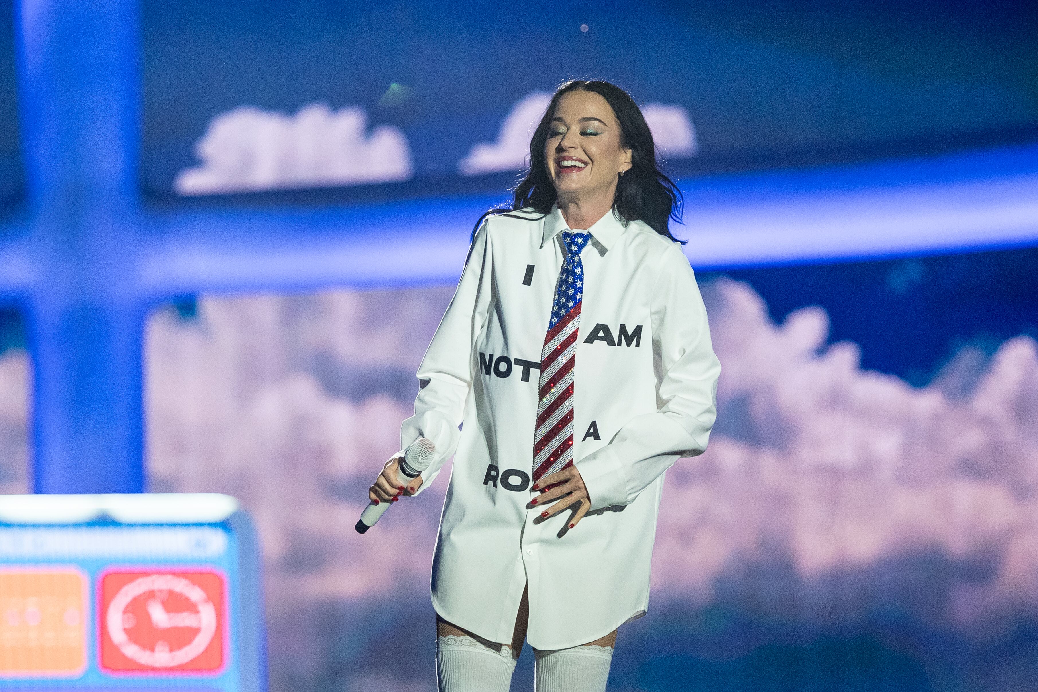 Katy Perry actúa en el escenario Mundo durante la primera jornada del Rock in Rio Lisboa, el 20 de junio de 2026, en Lisboa, Portugal.