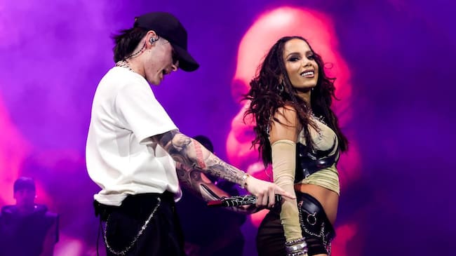 Peso Pluma and Anitta perform at the Coachella Stage during the 2024 Coachella Valley Music and Arts Festival at Empire Polo Club on April 19, 2024 in Indio, California. Frazer Harrison/Getty Images for Coachella