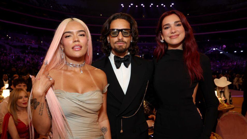 Karol G, Maluma and Dua Lipa attend the 66th GRAMMY Awards at Crypto.com Arena on February 04, 2024 in Los Angeles, California. Kevin Mazur/Getty Images for The Recording Academy