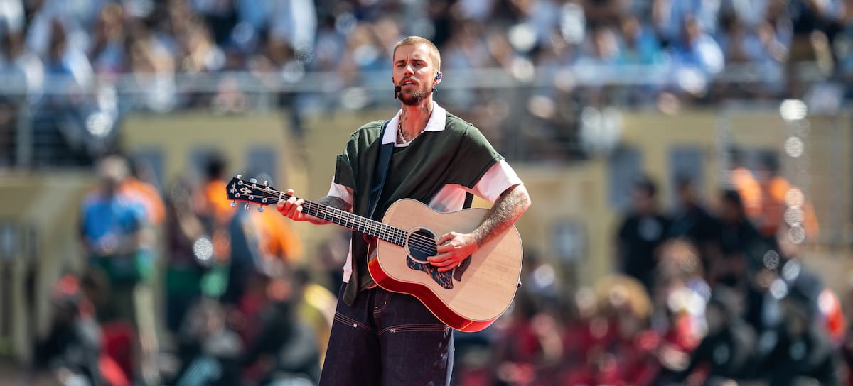 Justin Bieber durante el espectáculo del descanso (Halftime Show) del Mundial, celebrado durante la final de la Copa Mundial de la FIFA en el New York New Jersey Stadium, el 19 de julio de 2026, en East Rutherford, Nueva Jersey, Estados Unidos.