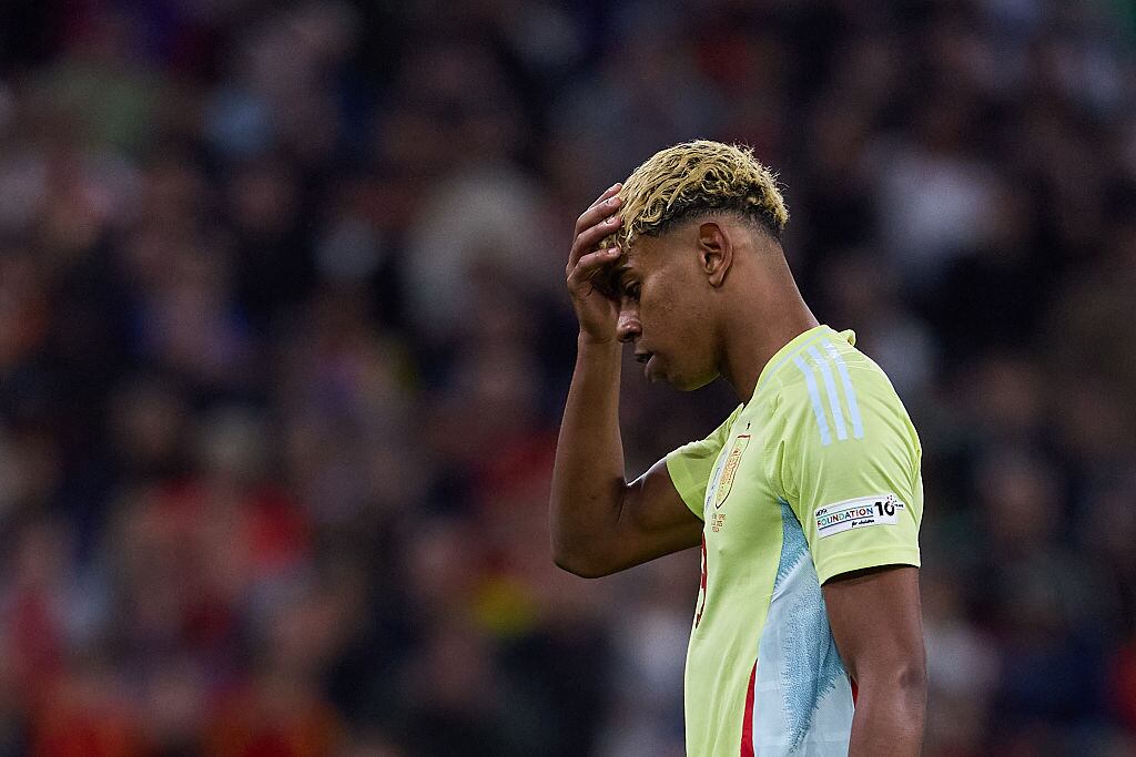 Lamine Yamal of Spain looks dejected during the UEFA Nations League 2025 final match between Portugal and Spain at Munich Football Arena on June 08, 2025 in Munich, Germany. Emmanuele Ciancaglini/Ciancaphoto Studio/Getty Images