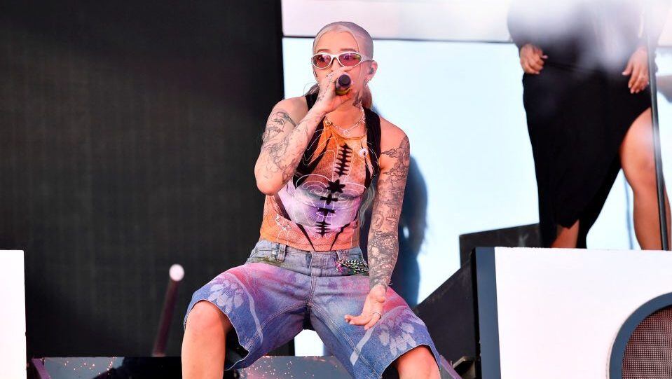 Puerto Rican rapper Young Miko performs on the Coachella Stage during the Coachella Valley Music and Arts Festival in Indio, California, on April 12, 2024. (Valerie Macon/Getty Images.)