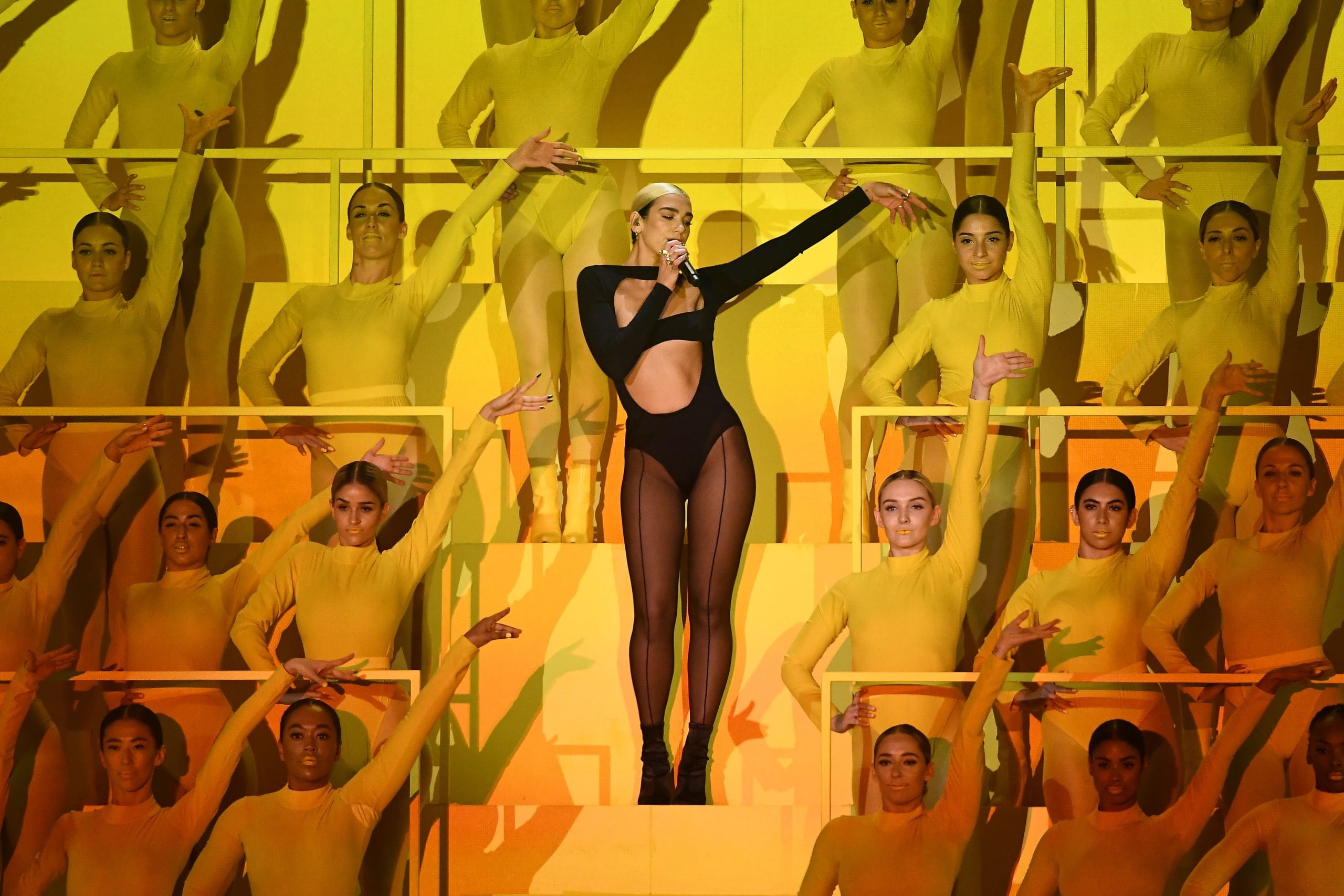 Dua Lipa performs on stage during the MTV EMAs 2019. Dave J Hogan/Getty Images.