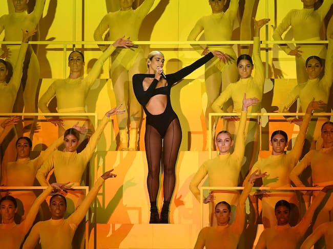 Dua Lipa performs on stage during the MTV EMAs 2019. Dave J Hogan/Getty Images.
