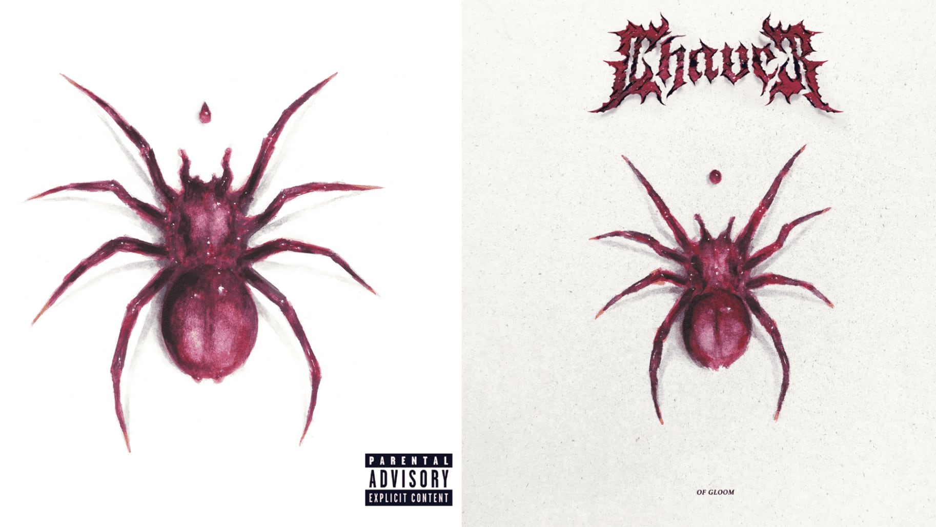 Doja Cat’s Scarlet Art Cover vs. Chaver’s Of Gloom Art Cover. Photos via <a href="https://pitchfork.com/news/doja-cat-new-album-cover-is-strikingly-similar-to-german-metal-band/">Pitchfork</a>.