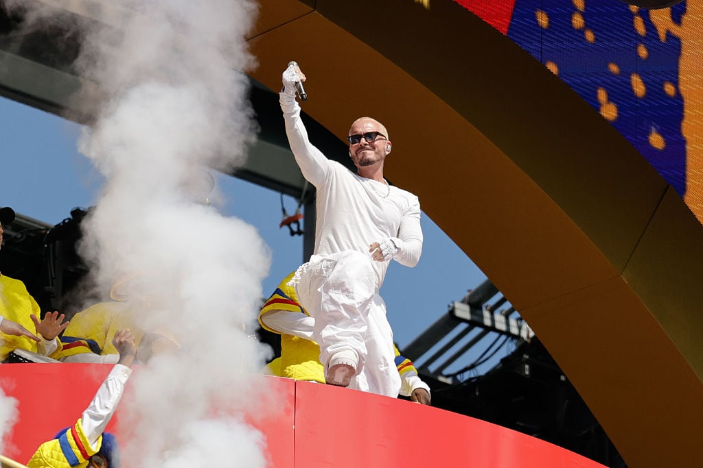 J Balvin performs during halftime of the FIFA Club World Cup Final between Chelsea F.C. and Paris Saint-Germain on July, 13, 2025 at MetLife Stadium in East Rutherford, New Jersey. Rich Graessle/Icon Sportswire via Getty Images