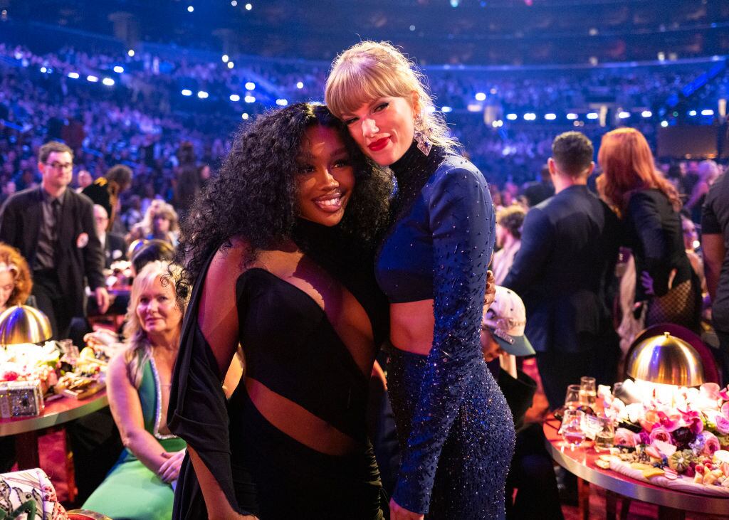 SZA and Taylor Swift seen during the 65th GRAMMY Awards at Crypto.com Arena on February 05, 2023 in Los Angeles, California. John Shearer/Getty Images for The Recording Academy
