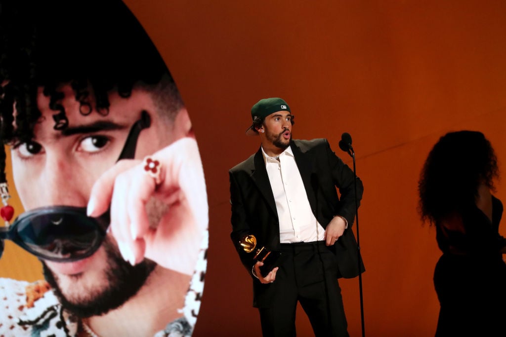 Bad Bunny accepts Best Música Urbana Album for “Un Verano Sin Ti” onstage during the 65th GRAMMY Awards. Johnny Nunez/Getty.