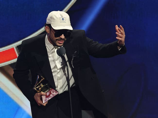 On November 13, 2025, Bad Bunny accepts the Best Urban Song award for “LA MuDANZA” during the 26th Annual Latin Grammy Awards at the MGM Grand Garden Arena in Las Vegas, Nevada.