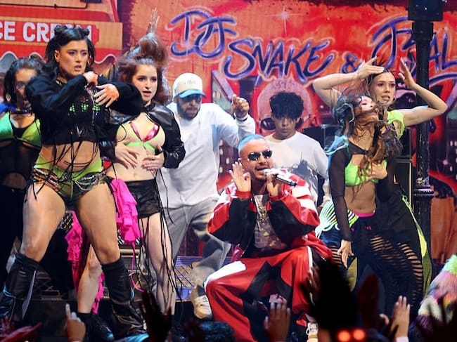 J Balvin performs during the 2025 MTV Video Music Awards at UBS Arena on September 07, 2025 in Elmont, New York. (Kevin Mazur/Getty Images )