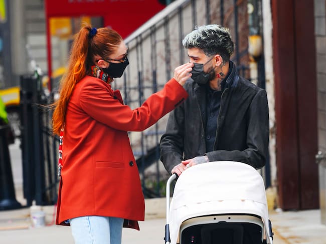 Gigi Hadid and Zayn Malik take baby Khai on a walk to lunch at The Smile on March 25, 2021 in New York City. Gotham / GC Images