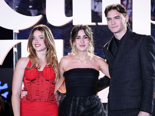 Nicole Wallace, Mercedes Ron and Gabriel Guevara attend the «Culpa Tuya» premiere at Palacio de Vista Alegre on December 18, 2024 in Madrid, Spain. Pablo Cuadra/Getty Images