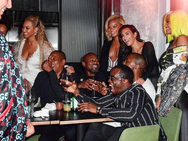 Beyonce, Jay-Z, Kanye West, Kim Kardashian, Sean ‘Diddy’ Combs and Cassie on August 28, 2016 in New York City. James Devaney/Getty.