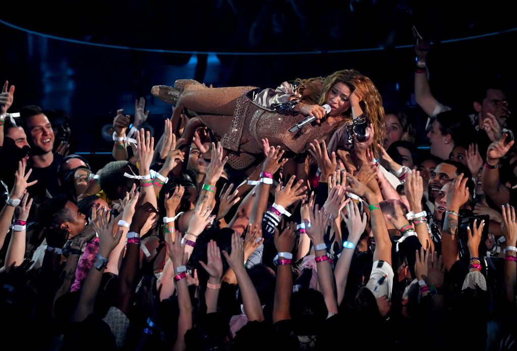 Shakira crowd surfs whilst performing at the MTV Video Music Awards 2023 held at the Prudential Center in Newark, New Jersey. Picture date: Tuesday September 12, 2023. Doug Peters/PA Images via Getty Images