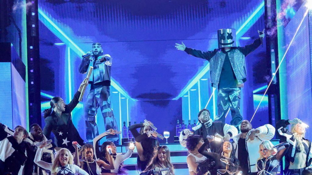 Manuel Turizo and Marshmello perform onstage at the Billboard Latin Music Awards 2023 held at Watsco Center on October 5, 2023 in Coral Gables, Florida. (Photo by Christopher Polk/Billboard via Getty Images)