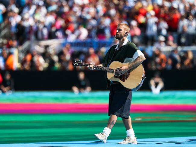 Justin Bieber durante el espectáculo del descanso (Halftime Show) del Mundial, celebrado durante la final de la Copa Mundial de la FIFA en el New York New Jersey Stadium, el 19 de julio de 2026, en East Rutherford, Nueva Jersey, Estados Unidos.