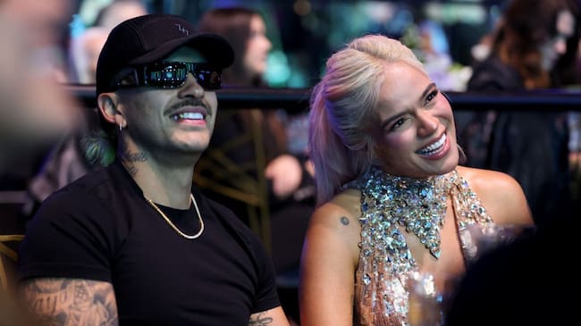 Feid and Karol G at Billboard Women In Music 2024 held at YouTube Theater on March 6, 2024 in Inglewood, California. Christopher Polk/Billboard via Getty Images