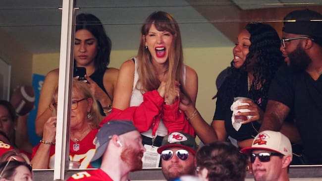 Taylor Swift during the first half of a game between the Chicago Bears and the Kansas City Chiefs at Arrowhead Stadium on September 24, 2023 in Kansas City. Jason Hanna/Getty Images.