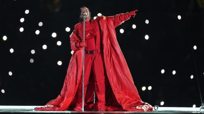 Rihanna performs during Super Bowl LVII between the Kansas City Chiefs and the Philadelphia Eagles on February 12, 2023 at State Farm Stadium in Glendale, AZ. (Andy Lewis/Getty Images)