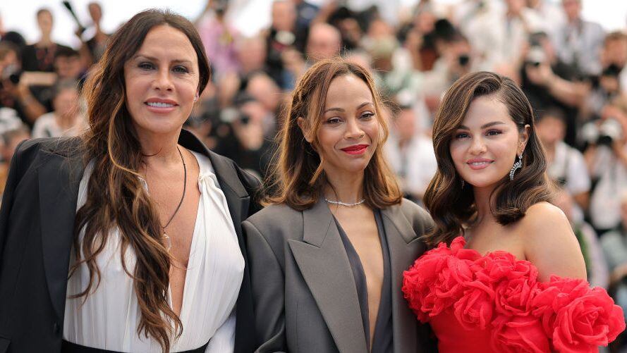 Karla Sofía Gascón, Zoe Saldana and Selena Gomez attend the «Emilia Perez» Photocall at the 77th annual Cannes Film Festival at Palais des Festivals on May 19, 2024 in Cannes, France. Neilson Barnard/Getty Images