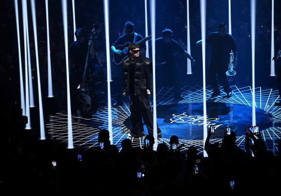 Peso Pluma performs onstage during the 2023 MTV Video Music Awards. Noam Galai/Getty Images.