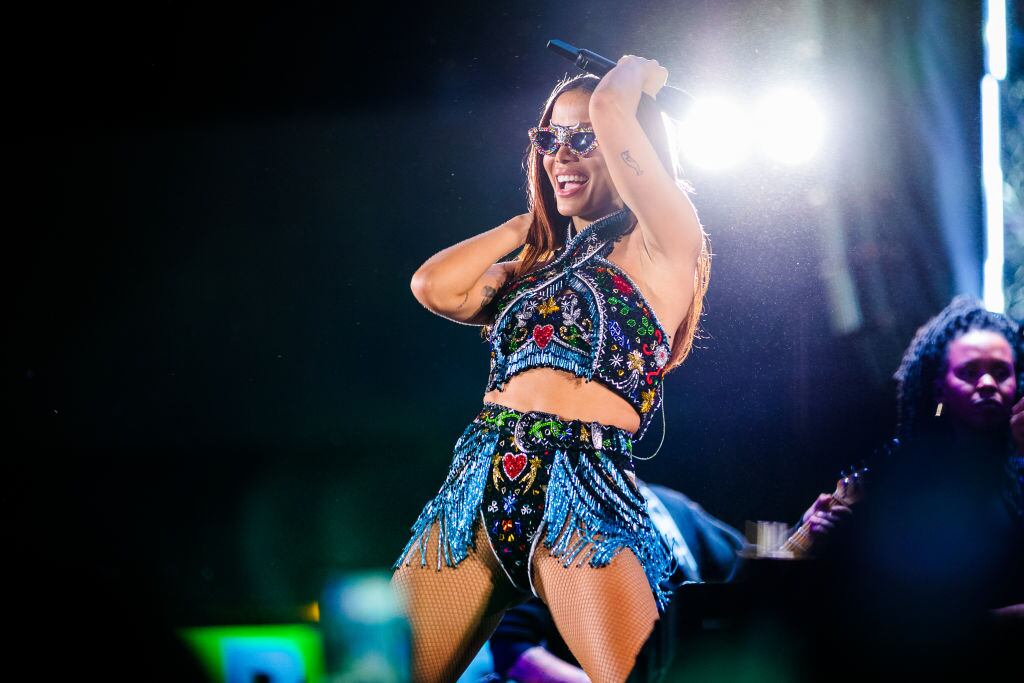 Anitta performs on stage during 'Ensaios de Carnaval da Anitta' show at Memorial da America Latina on February 4, 2024 in Sao Paulo, Brazil. Mauricio Santana/Getty Images
