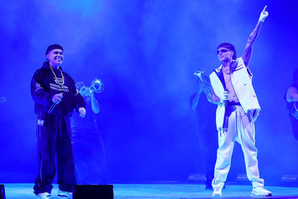Junior H and Peso Pluma perform at the Coachella Stage during the 2024 Coachella Valley Music and Arts Festival at Empire Polo Club on April 12, 2024 in Indio, California. Arturo Holmes/Getty Images for Coachella