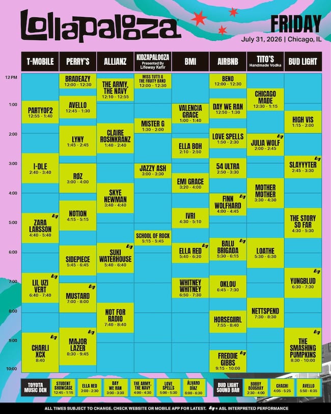 Horarios para el viernes en Lollapalooza Chicago