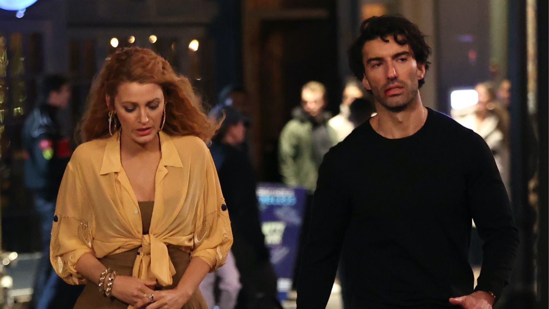 Blake Lively and Justin Baldoni are seen on the set of ‘It Ends with Us’ on January 12, 2024 in Jersey City, New Jersey. Jose Perez/Bauer-Griffin/GC Images