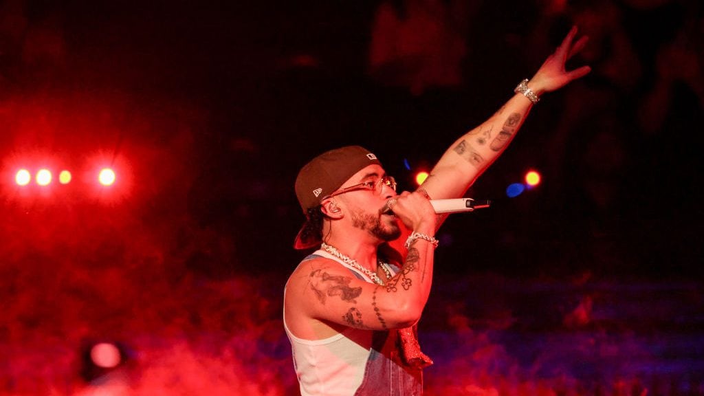 Bad Bunny at the Billboard Latin Music Awards 2023 held at Watsco Center on October 5, 2023 in Coral Gables, Florida. Christopher Polk/Getty Images.