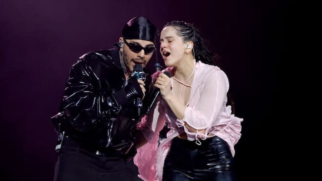 Rauw Alejandro performs with Rosalía at the Coachella Stage during the 2023 Coachella Valley Music and Arts Festival on April 15, 2023 in Indio, California. Frazer Harrison/Getty Images for Coachella