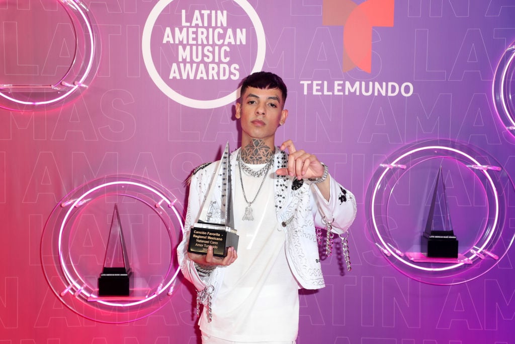 Natanael Cano, winner of Favorite Song – Regional Mexican, at the Latin American Awards, 2021. John Parra/Getty.