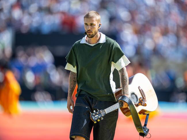Justin Bieber durante el espectáculo del descanso (Halftime Show) del Mundial, celebrado durante la final de la Copa Mundial de la FIFA en el New York New Jersey Stadium, el 19 de julio de 2026, en East Rutherford, Nueva Jersey, Estados Unidos.