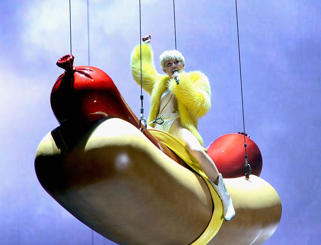 Miley Cyrus onstage during her Bangerz tour. Kevin Mazur/Getty Images.