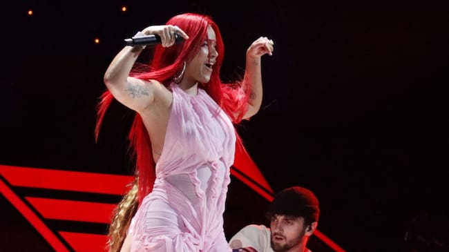 Karol G performs during the 62th Viña del Mar International Song Festival in Viña del Mar. FRANCESCO DEGASPERI / AFP via Getty Images