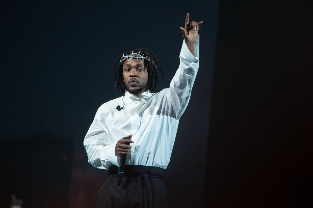 Kendrick Lamar performs on the Pyramid stage during day five of Glastonbury Festival at Worthy Farm, Pilton on June 26, 2022 in Glastonbury, England.. Joseph Okpako/WireImage