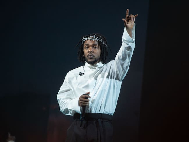 Kendrick Lamar performs on the Pyramid stage during day five of Glastonbury Festival at Worthy Farm, Pilton on June 26, 2022 in Glastonbury, England.. Joseph Okpako/WireImage