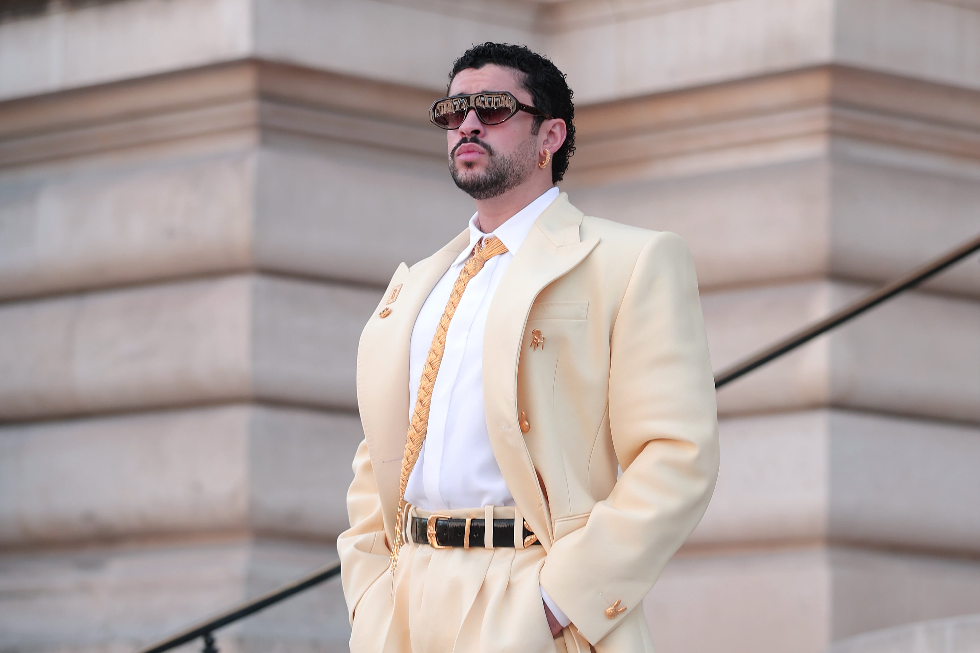 PARIS, FRANCE - JULY 06: Bad Bunny attends the Schiaparelli Haute Couture Fall/Winter 2026/2027 show as part of Paris Fashion Week on July 06, 2026 in Paris, France. (Photo by Jacopo Raule/Getty Images)