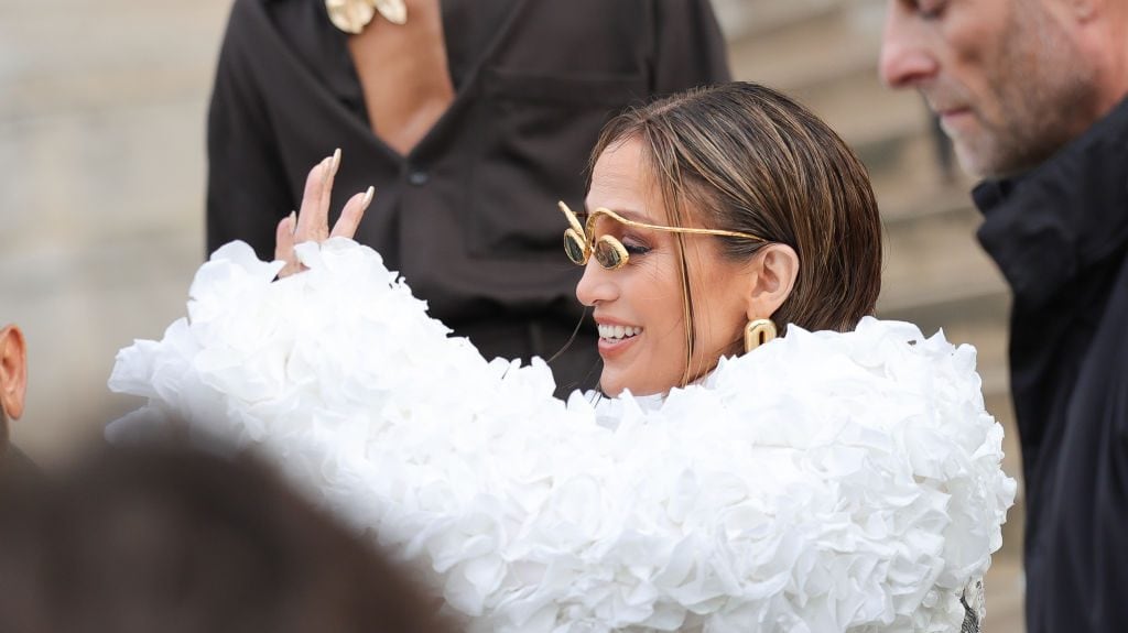 PARIS, FRANCE – JANUARY 22: Jennifer Lopez attends the Schiaparelli Haute Couture Spring/Summer 2024 show as part of Paris Fashion Week on January 22, 2024 in Paris, France. (Photo by Jacopo Raule/Getty Images)