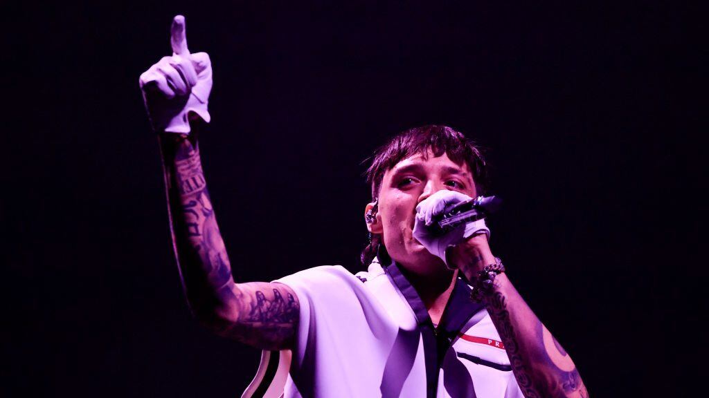 Peso Pluma performs on the Coachella Stage during the Coachella Valley Music and Arts Festival in Indio, California, on April 12, 2024. VALERIE MACON / AFP