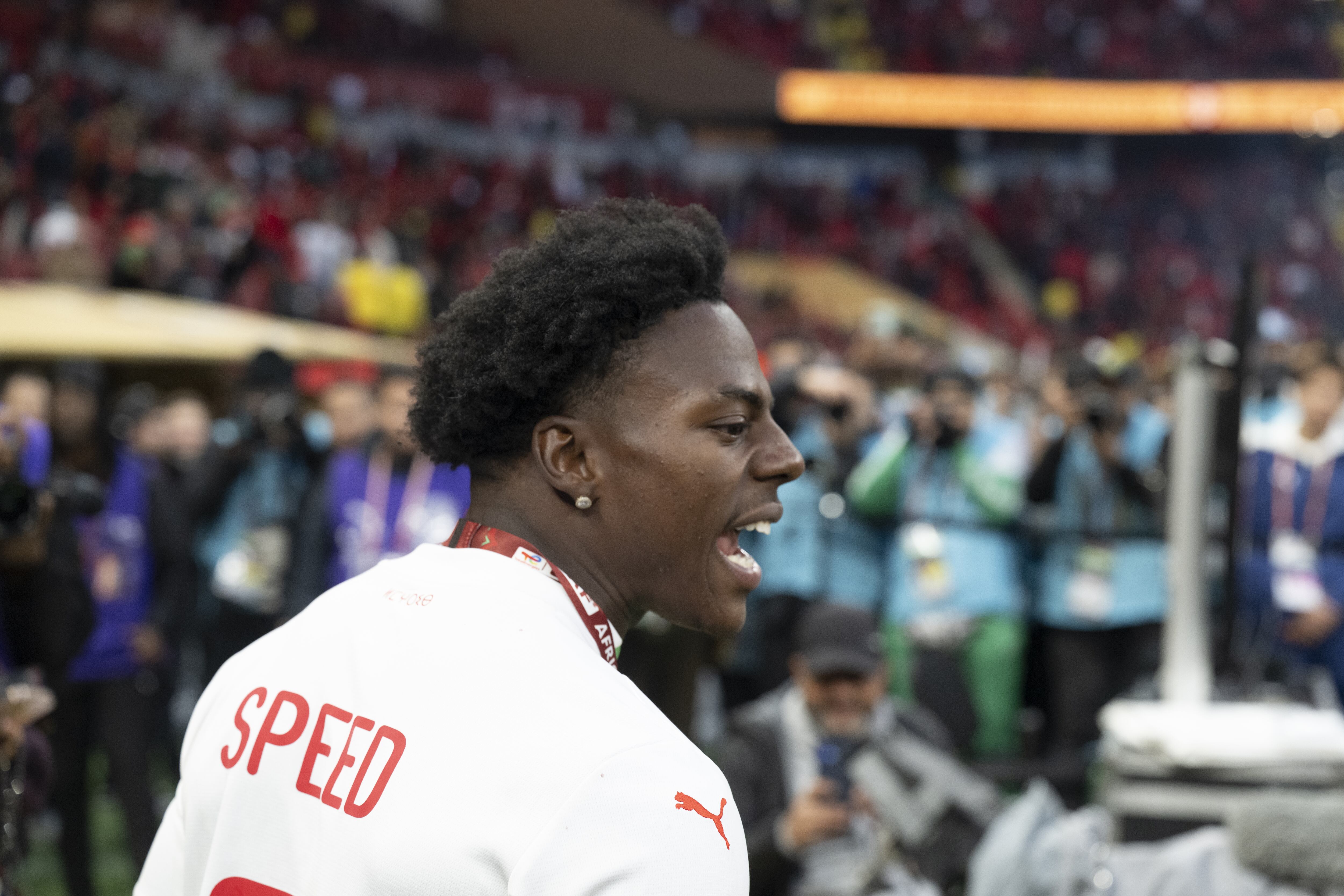 El youtuber estadounidense Darren Jason Watkins Jr., conocido como IShowSpeed, asiste al partido final de la 35.ª Copa Africana de Naciones (AFCON 2025) entre Marruecos y Senegal en el Estadio Príncipe Moulay Abdellah, ubicado en la capital, Rabat, Marruecos, el 18 de enero de 2026.