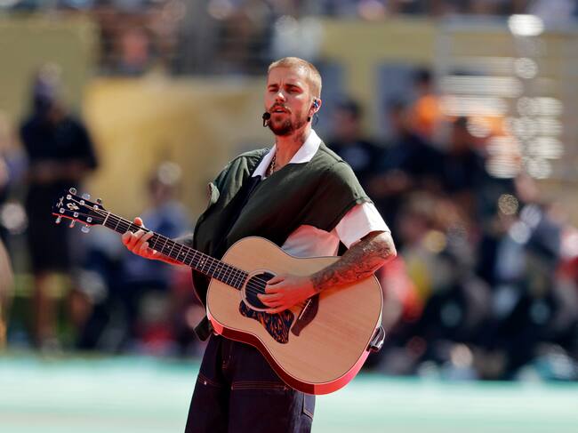 Justin Bieber durante el espectáculo del descanso (Halftime Show) del Mundial, celebrado durante la final de la Copa Mundial de la FIFA en el New York New Jersey Stadium, el 19 de julio de 2026, en East Rutherford, Nueva Jersey, Estados Unidos.