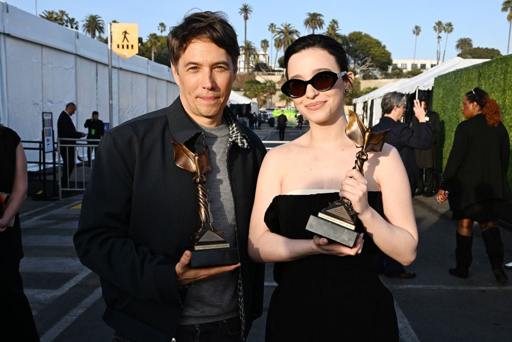 Sean Baker, winner of the Best Feature award for Anora, and Mikey Madison, winner of the Best Lead Performance award for Anora, attend the 2025 Film Independent Spirit Awards celebrated by Bulleit Frontier Whiskey on February 22, 2025 in Santa Monica, California. Michael Kovac/Getty Images for Bulleit Frontier Whiskey