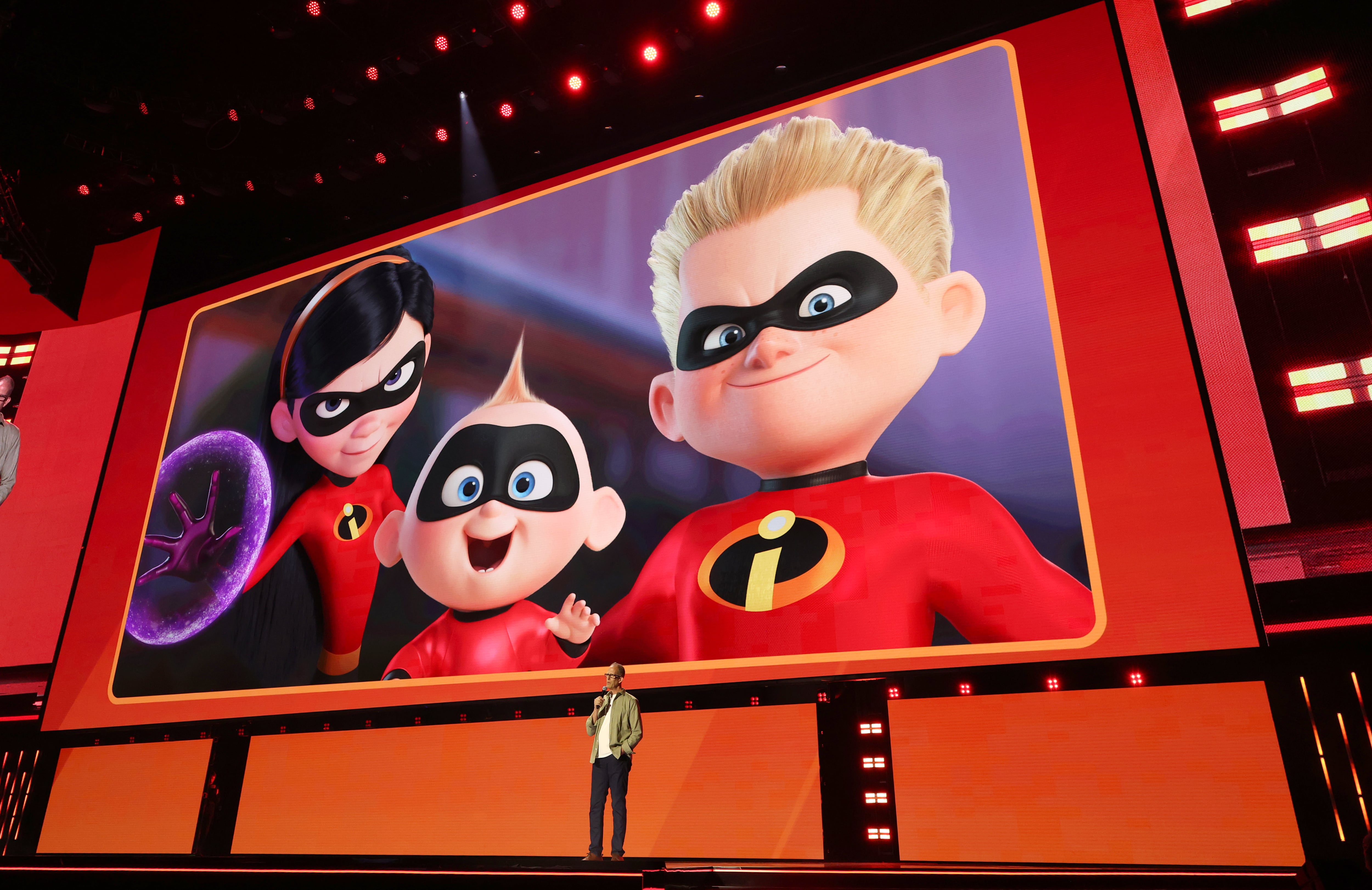 ANAHEIM, CALIFORNIA - AUGUST 14: Pete Docter, Chief Creative Officer, Pixar Animation Studios, speaks onstage at the Disney Entertainment Showcase at D23: The Ultimate Disney Fan Event on August 14, 2026 in Anaheim, California. (Photo by Kevin Mazur/Getty Images for Disney)