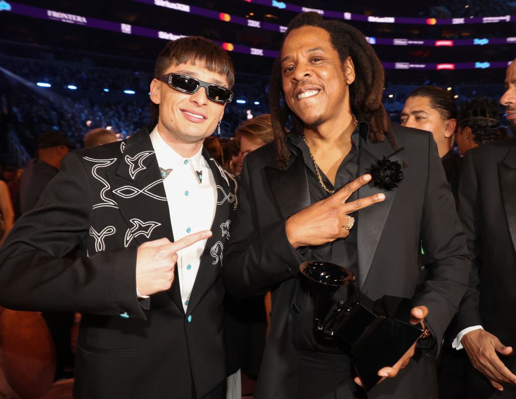 Peso Pluma and Jay-Z attend the 66th GRAMMY Awards at Crypto.com Arena on February 04, 2024 in Los Angeles, California. Johnny Nunez/Getty Images for The Recording Academy